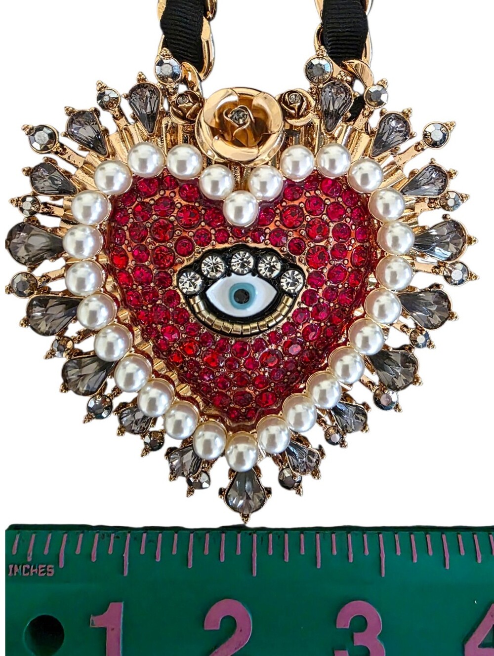 NEW Betsey Johnson Rockin Riches Heart Statement Gold Necklace Crystal Evil Eye - Picture 3 of 9